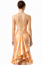 Iridescent Chrome Draped Halter  Midi Dress - Solar Kiss
